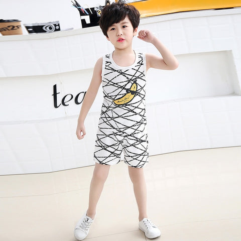 Summer Cute Cartoon 2PCS Kids Baby Boys Girls Floral Vest Top Shorts Pants Set Clothes Children Pajamas Girls Clothing Sets DS9