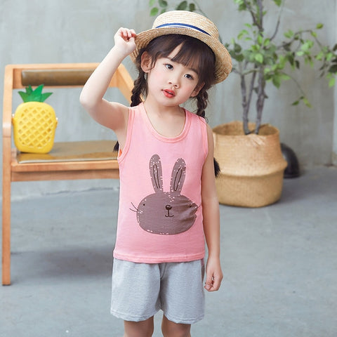 Summer Cute Cartoon 2PCS Kids Baby Boys Girls Floral Vest Top Shorts Pants Set Clothes Children Pajamas Girls Clothing Sets DS9