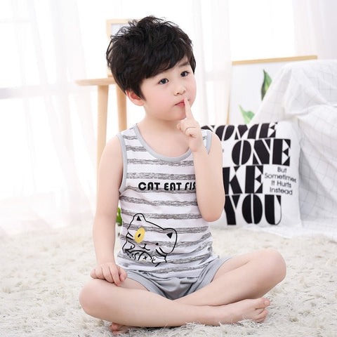 Summer Cute Cartoon 2PCS Kids Baby Boys Girls Floral Vest Top Shorts Pants Set Clothes Children Pajamas Girls Clothing Sets DS9