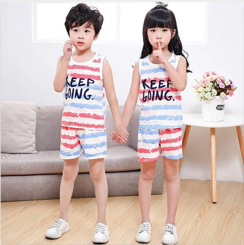 Summer Cute Cartoon 2PCS Kids Baby Boys Girls Floral Vest Top Shorts Pants Set Clothes Children Pajamas Girls Clothing Sets DS9