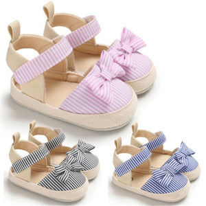 Baby First Walkers Shoes Summer Canvas Striped Bowknot For Girl Newborn Non-slip Shoes Playtoday Beach Casual Kids Clothing