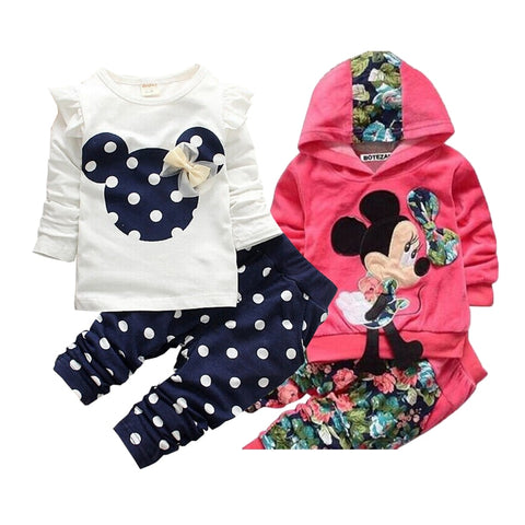 Girls clothing sets Mickey Children Clothes Set Cotton Bow Tops T shirt Leggings Pants Baby Kids 2 Pcs Suit Costume For 0-4 Year