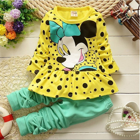 Girls clothing sets Mickey Children Clothes Set Cotton Bow Tops T shirt Leggings Pants Baby Kids 2 Pcs Suit Costume For 0-4 Year