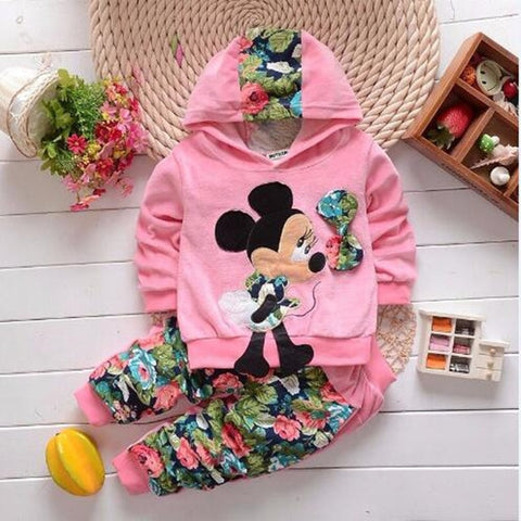 Girls clothing sets Mickey Children Clothes Set Cotton Bow Tops T shirt Leggings Pants Baby Kids 2 Pcs Suit Costume For 0-4 Year