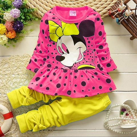 Girls clothing sets Mickey Children Clothes Set Cotton Bow Tops T shirt Leggings Pants Baby Kids 2 Pcs Suit Costume For 0-4 Year