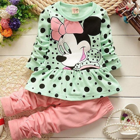 Girls clothing sets Mickey Children Clothes Set Cotton Bow Tops T shirt Leggings Pants Baby Kids 2 Pcs Suit Costume For 0-4 Year