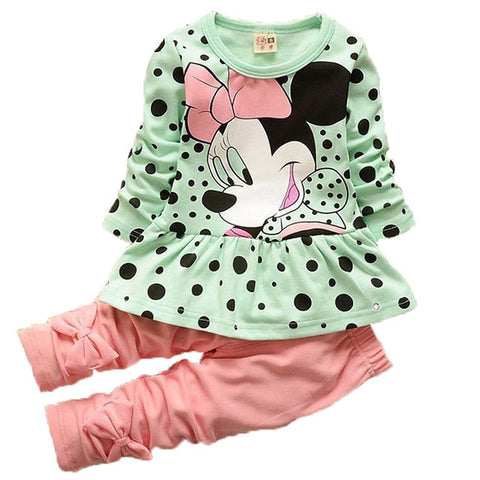 Autumn Spring Baby Girls Minnie Set Dot Top and Legging Pants children Clothing Kids Minnie Sets Girls Clothes Two-piece Set