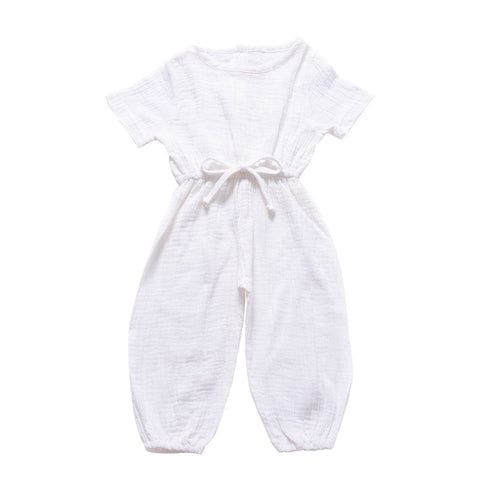 New Summer Kids Girls Clothing Sets Linen Cotton Sleeveless Solid Color Girls Jumpsuit Clothes Sets Outfits Children Suits