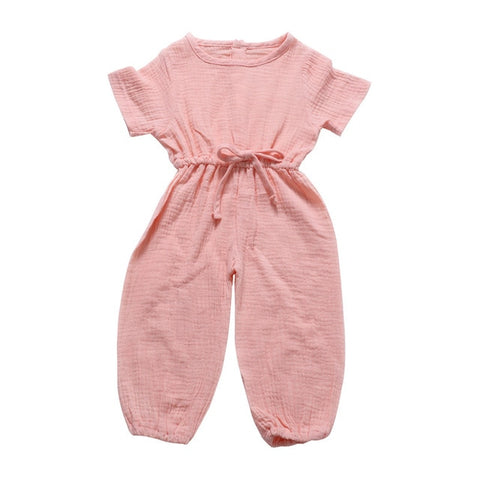 New Summer Kids Girls Clothing Sets Linen Cotton Sleeveless Solid Color Girls Jumpsuit Clothes Sets Outfits Children Suits