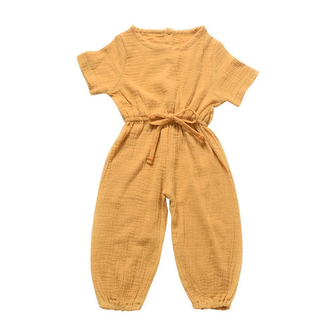 New Summer Kids Girls Clothing Sets Linen Cotton Sleeveless Solid Color Girls Jumpsuit Clothes Sets Outfits Children Suits