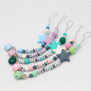 New Silicone Baby Pacifier Clips Letter Shape DIY Colorful Pacifier Chain for Baby Teething Soother Chew Toys Dummy Clip Holder