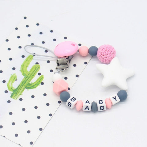 New Silicone Baby Pacifier Clips Letter Shape DIY Colorful Pacifier Chain for Baby Teething Soother Chew Toys Dummy Clip Holder