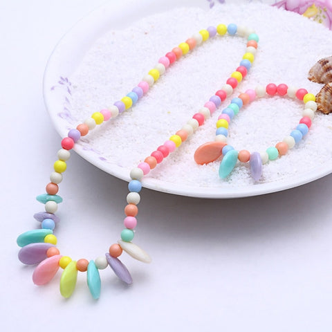 1 Set Cute Girl's Gifts Children Princess Accessories Sets Mix Macaron Color Acrylic Beads Flower Necklace and Bracelet