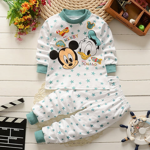 0-2year baby clothes set Winter cotton Newborn Baby boys girls Clothes 2PCS Mickey baby pajamas Unisex kids Clothing Sets