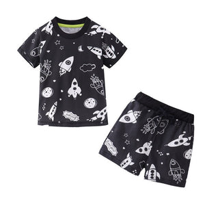 Newest Summer Boy Clothing Set Children Rockets Fashion Boys Suit Kids Outfit Cotton Tops + Shorts 2 -7 Year Kids Boy Clothing