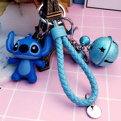 25 Styles New Arrival Cartoon Lilo and Stitch Keychain LED Stitch Key Ring Sound Flash Rope Bell Backpack Pandent Gifts