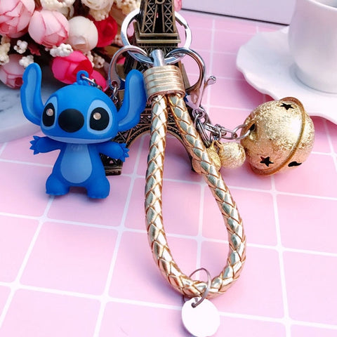 25 Styles New Arrival Cartoon Lilo and Stitch Keychain LED Stitch Key Ring Sound Flash Rope Bell Backpack Pandent Gifts