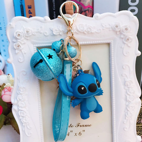 25 Styles New Arrival Cartoon Lilo and Stitch Keychain LED Stitch Key Ring Sound Flash Rope Bell Backpack Pandent Gifts