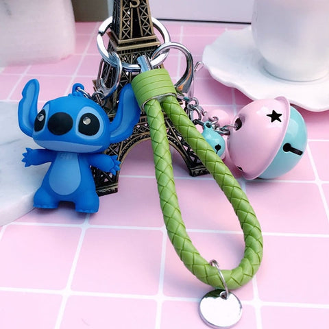 25 Styles New Arrival Cartoon Lilo and Stitch Keychain LED Stitch Key Ring Sound Flash Rope Bell Backpack Pandent Gifts
