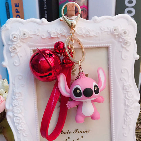 25 Styles New Arrival Cartoon Lilo and Stitch Keychain LED Stitch Key Ring Sound Flash Rope Bell Backpack Pandent Gifts