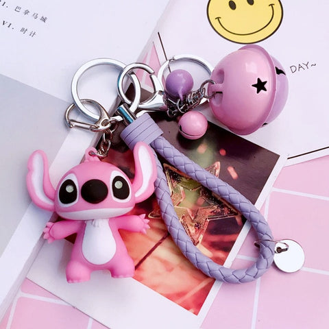 25 Styles New Arrival Cartoon Lilo and Stitch Keychain LED Stitch Key Ring Sound Flash Rope Bell Backpack Pandent Gifts