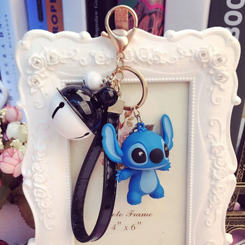 25 Styles New Arrival Cartoon Lilo and Stitch Keychain LED Stitch Key Ring Sound Flash Rope Bell Backpack Pandent Gifts