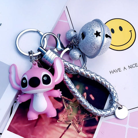 25 Styles New Arrival Cartoon Lilo and Stitch Keychain LED Stitch Key Ring Sound Flash Rope Bell Backpack Pandent Gifts