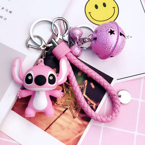 25 Styles New Arrival Cartoon Lilo and Stitch Keychain LED Stitch Key Ring Sound Flash Rope Bell Backpack Pandent Gifts