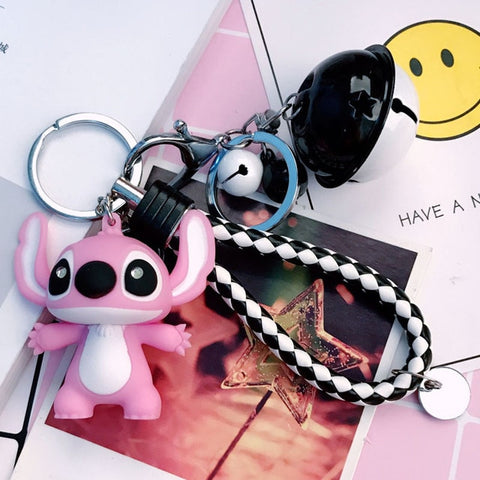 25 Styles New Arrival Cartoon Lilo and Stitch Keychain LED Stitch Key Ring Sound Flash Rope Bell Backpack Pandent Gifts