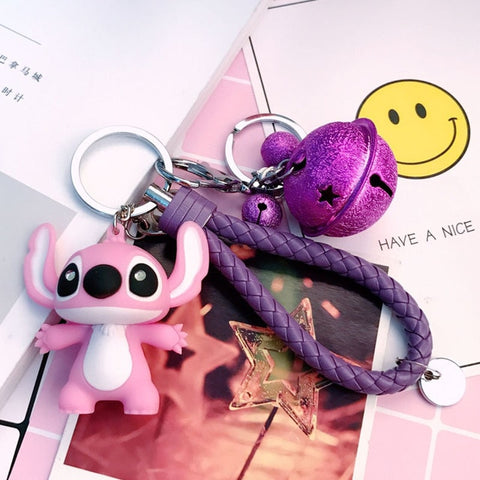 25 Styles New Arrival Cartoon Lilo and Stitch Keychain LED Stitch Key Ring Sound Flash Rope Bell Backpack Pandent Gifts