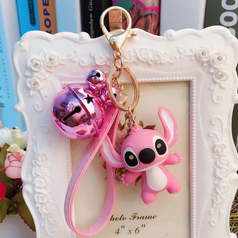 25 Styles New Arrival Cartoon Lilo and Stitch Keychain LED Stitch Key Ring Sound Flash Rope Bell Backpack Pandent Gifts