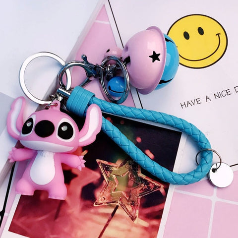 25 Styles New Arrival Cartoon Lilo and Stitch Keychain LED Stitch Key Ring Sound Flash Rope Bell Backpack Pandent Gifts