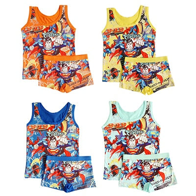 Hot Marvel Kids Clothing Summer Cartoon sleeveless T-shirt Children Vest Spiderman Superman T shirts Panties Boxers Briefs set