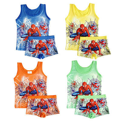 Hot Marvel Kids Clothing Summer Cartoon sleeveless T-shirt Children Vest Spiderman Superman T shirts Panties Boxers Briefs set