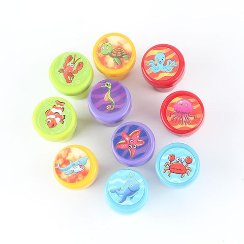 10pcs/Set Children Toy Stamps Cartoon Animals Fruits Kids Seal For Scrapbooking Stamper DIY Cartoon Stamper Toys