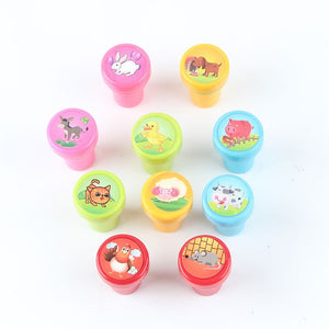 10pcs/Set Children Toy Stamps Cartoon Animals Fruits Kids Seal For Scrapbooking Stamper DIY Cartoon Stamper Toys