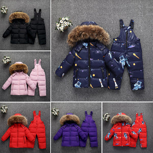 Kids Winter Down Clothing Set 2pcs Coat + Overalls Baby Girls & Boys Warm Down Jacket Children Down Suits For Girls 1-5 Years