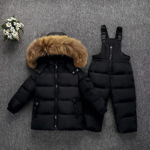 Kids Winter Down Clothing Set 2pcs Coat + Overalls Baby Girls & Boys Warm Down Jacket Children Down Suits For Girls 1-5 Years