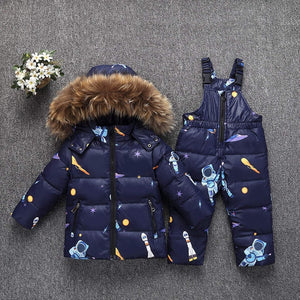 Kids Winter Down Clothing Set 2pcs Coat + Overalls Baby Girls & Boys Warm Down Jacket Children Down Suits For Girls 1-5 Years