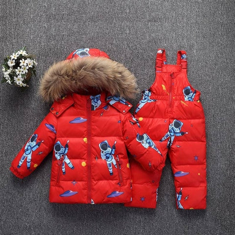 Kids Winter Down Clothing Set 2pcs Coat + Overalls Baby Girls & Boys Warm Down Jacket Children Down Suits For Girls 1-5 Years