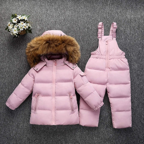 Kids Winter Down Clothing Set 2pcs Coat + Overalls Baby Girls & Boys Warm Down Jacket Children Down Suits For Girls 1-5 Years