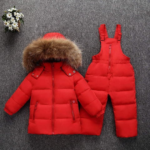 Kids Winter Down Clothing Set 2pcs Coat + Overalls Baby Girls & Boys Warm Down Jacket Children Down Suits For Girls 1-5 Years