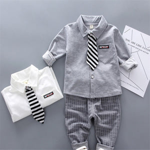 Infant Gentleman Tie Shirt Pants 2Pcs/Set 2019 Autumn Children's Boys Clothes Tracksuits Cotton Kids Outfit Clothing Casual Suit