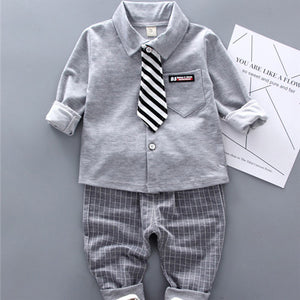 Infant Gentleman Tie Shirt Pants 2Pcs/Set 2019 Autumn Children's Boys Clothes Tracksuits Cotton Kids Outfit Clothing Casual Suit