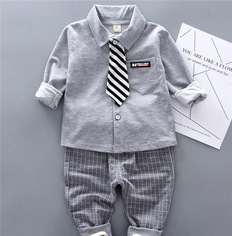 Infant Gentleman Tie Shirt Pants 2Pcs/Set 2019 Autumn Children's Boys Clothes Tracksuits Cotton Kids Outfit Clothing Casual Suit