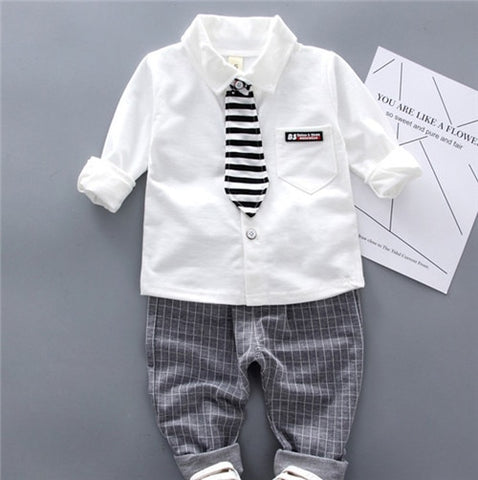 Infant Gentleman Tie Shirt Pants 2Pcs/Set 2019 Autumn Children's Boys Clothes Tracksuits Cotton Kids Outfit Clothing Casual Suit