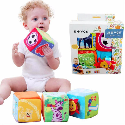 Cartoon Design Cloth Building Blocks Stuffed Doll Newborn Child Soft Plush Cubes Educational Baby Toy 0-12 Months