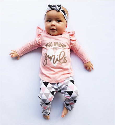 Baby Girl Clothes Set 2019 Autumn 3pcs Set Cotton T-shirt Pants Headband fall Infant Clothes Newborn Baby Girl Clothing Set