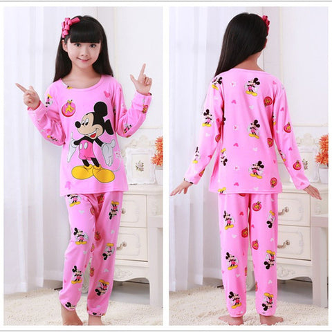 Cartoon Mickey Doraemon Pajamas Kids Boy Girl Clothes Cute Round Neck Thin Long Sleeve + Pants New Cozy Cotton Children Clothing