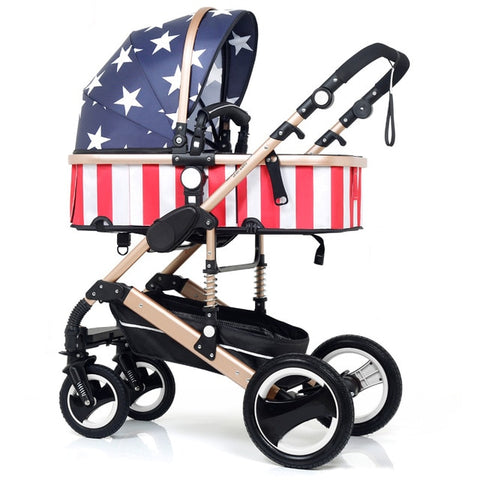 3 in 1 Multifunctional Baby Stroller Folding Carriage High Landscape Gold Red Baby Stroller Newborn Stroller Mother Assistant